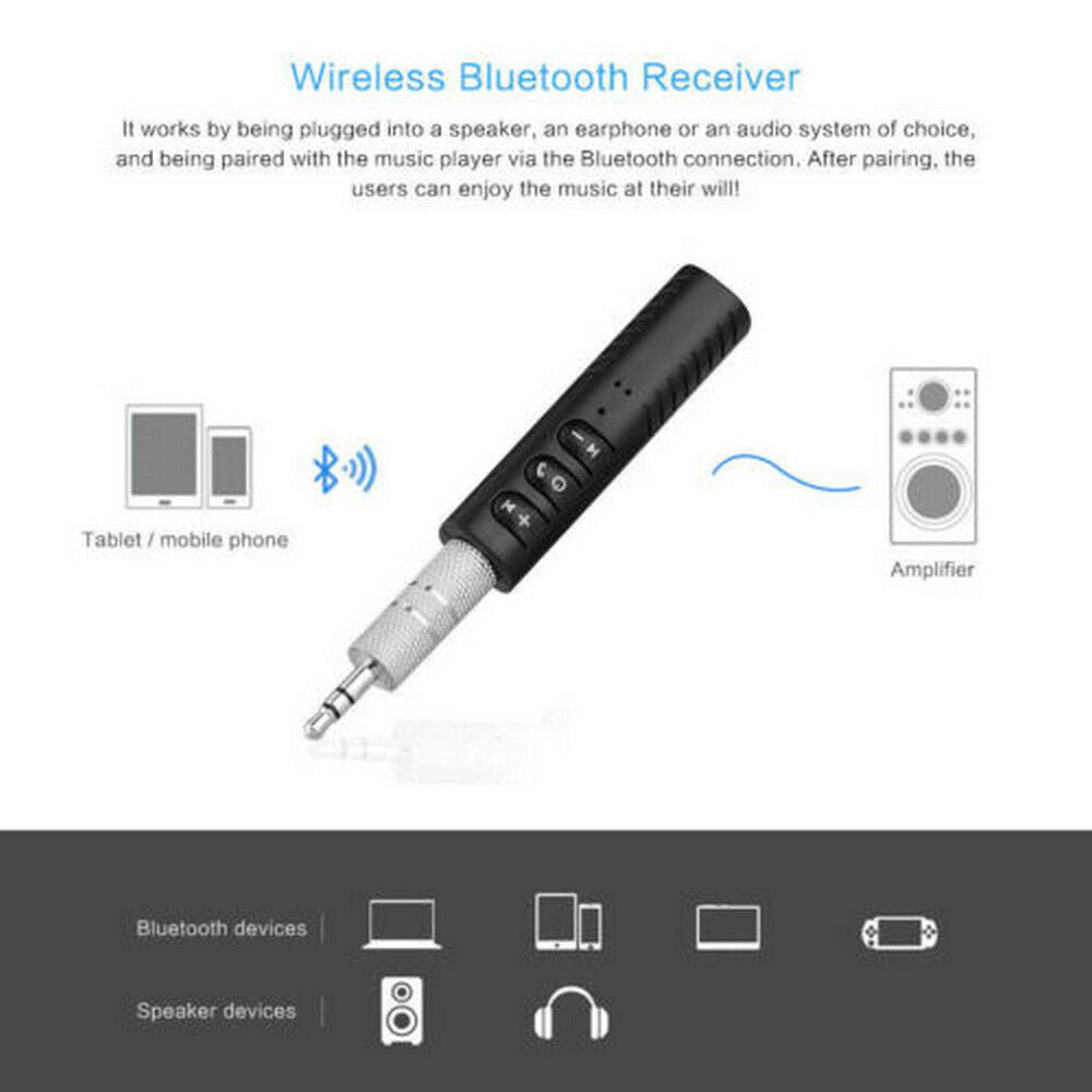 Wireless AUX Stereo Audio Music Home Car Receiver 3.5mm Adapter Mic ~