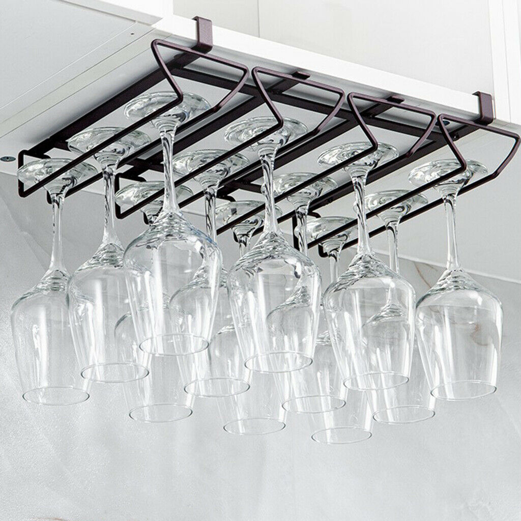 1pc Metal Under Cabinet Wine Glass Holder for Kitchen Bar Anti-Rust Black