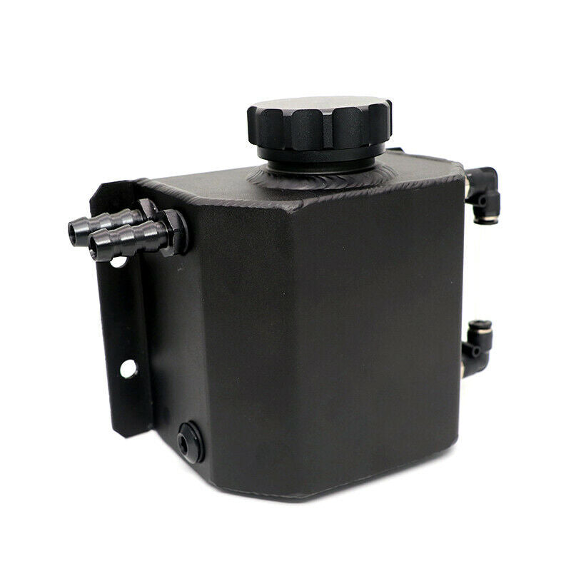 Car 1000ml Aluminium Oil Catch Can Tank Reservoir w/ Drain Plug Black 12mm Inlet