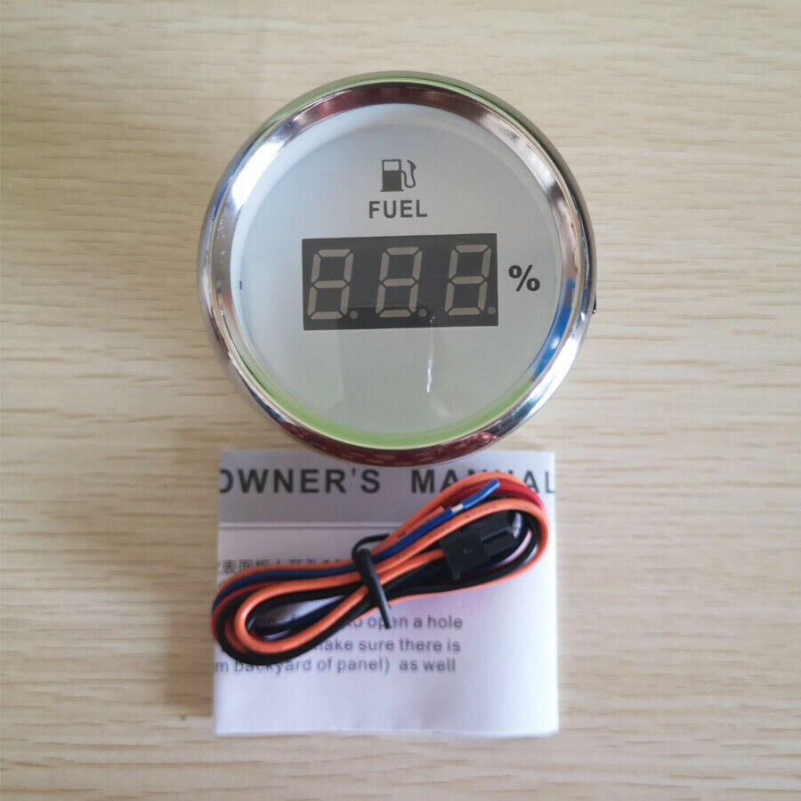 52MM Digital White Fuel Level Gauge 73-10ohms 9-32V For Car Truck Marine UTV ATV