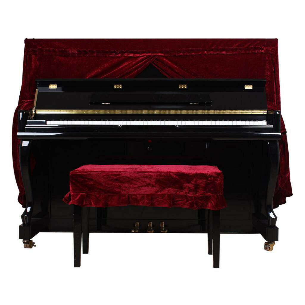 Elegant Wine Red Velvet Double Piano Cover Ottoman Chair Ottoman Seat