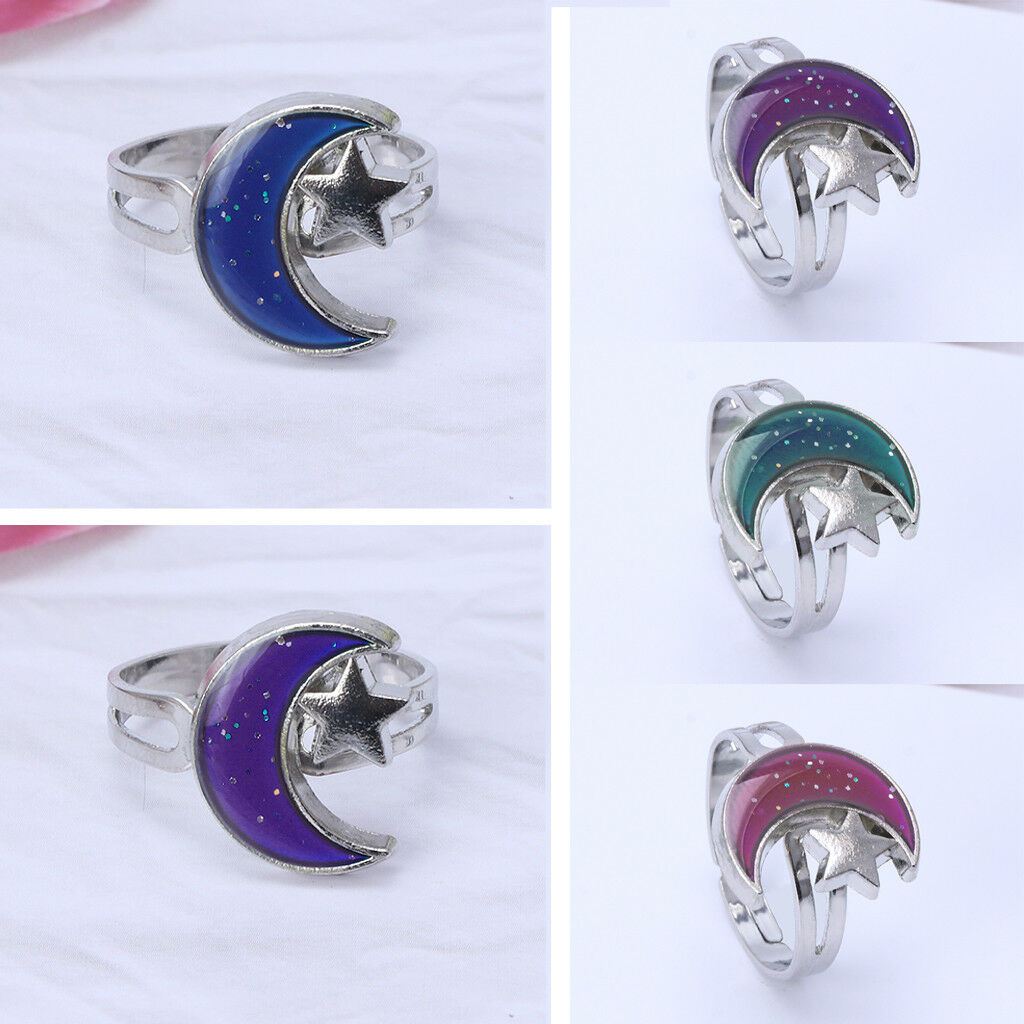 Moon Star Shape Color Change Mood Ring Emotion Feeling Temperature Ring Birthday