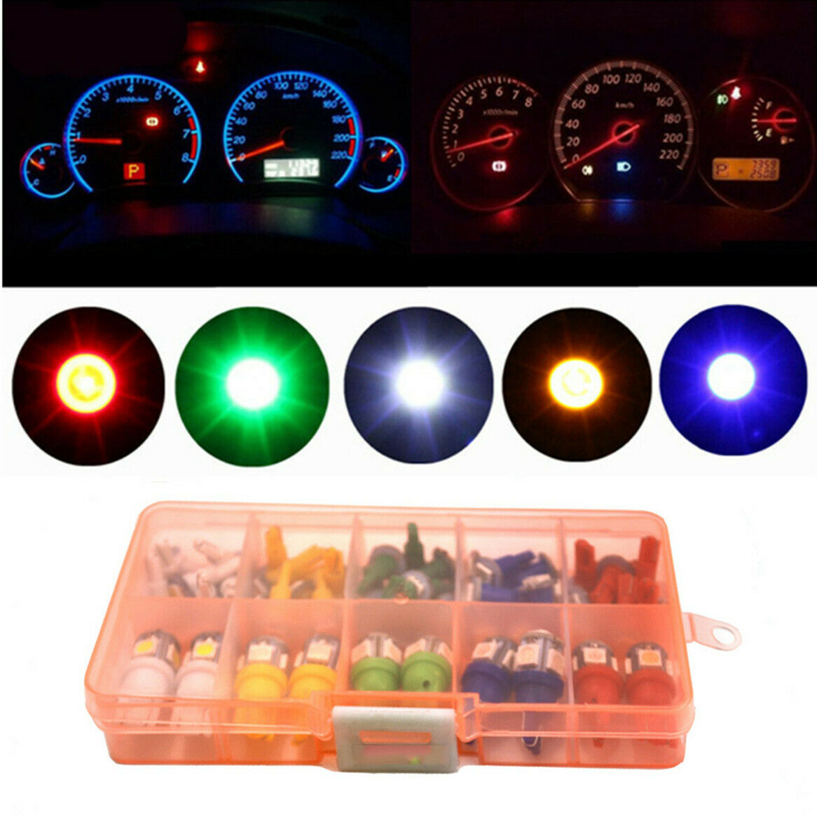 T5 T10 LED 5050 SMD Panel Dashboard Light Bulb Green Red White Blue Yellow Lamps