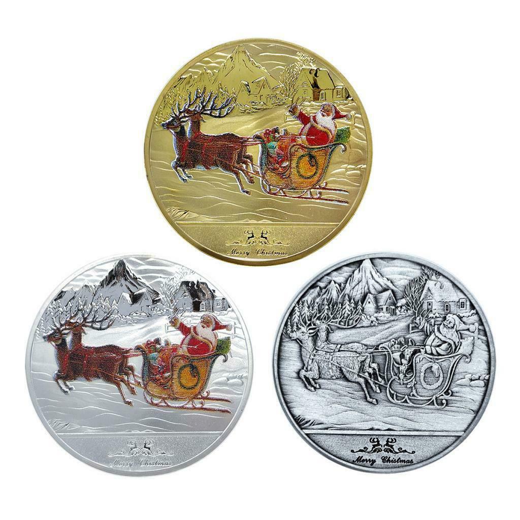 1x New Year's Santa Claus Coin 40mm Gifts Collectable Badge Gray