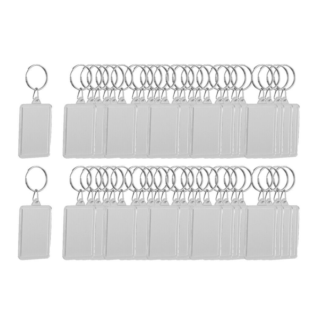 50X Unisex Acrylic Metal Rectangle Key Keychain Blank Photo Picture Frame