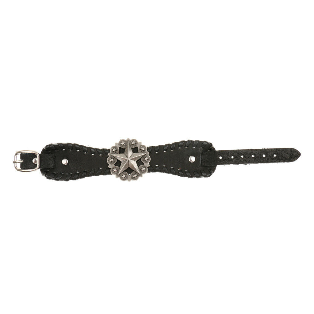 Black Retro Braided Mens Wide Leather Wristband Pentagrams Bangle Bracelet