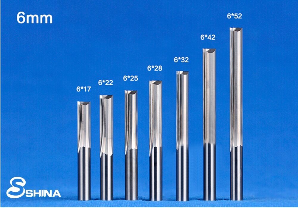 5x 6mm 1/4" Double Flute Straight Slot CNC Router Bits Tungsten Carbide 6*32mm