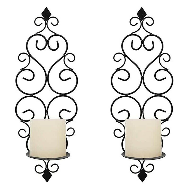 Candle Holder Classical Curved Flower Wall Hanging Candle Holder Black ColumB1U5