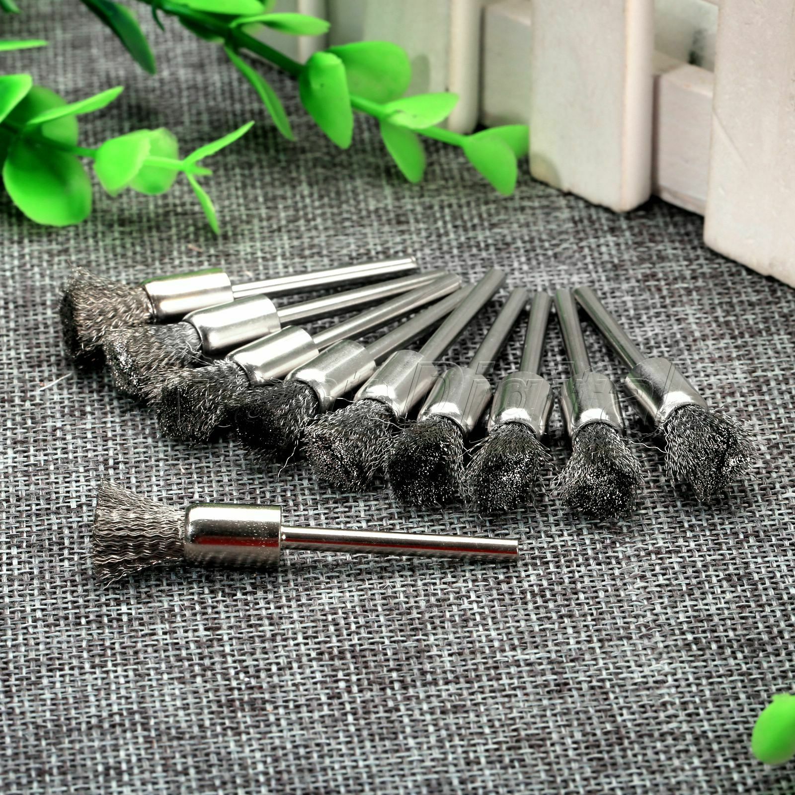 10pc 8mm Steel Wire Drill Polishing Cleaning Brushes 3mm Shank Rotary Power Tool