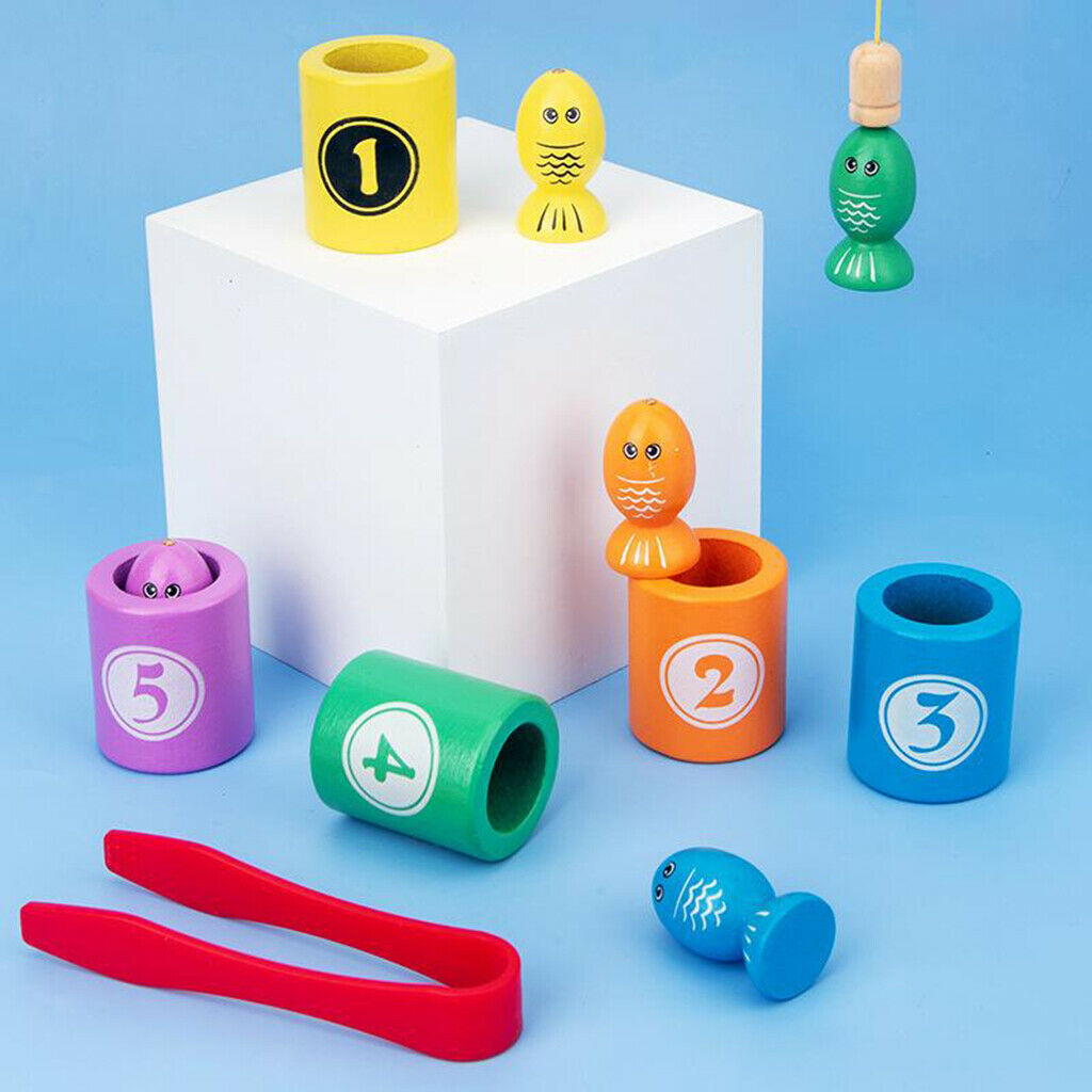 Wood Fishing Game Color Sorting Clip Game Fishing Rod Skill Party Toys Gift