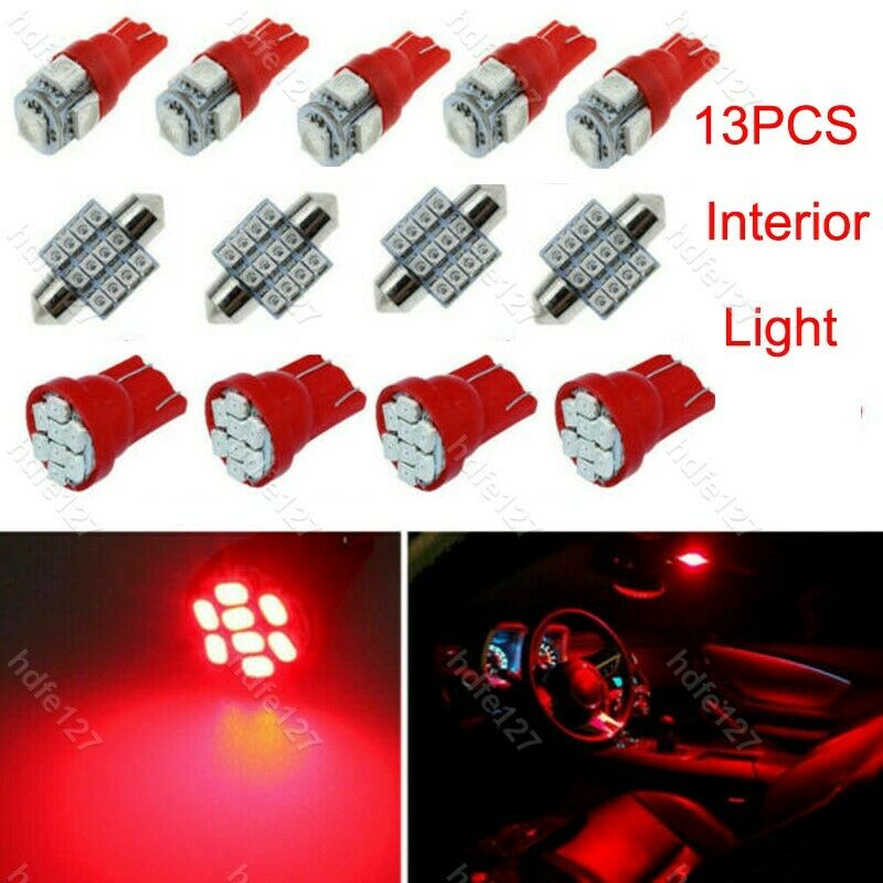 13x LED Lights Interior Package Kit for Dome License Plate Lamp Bulbs Red