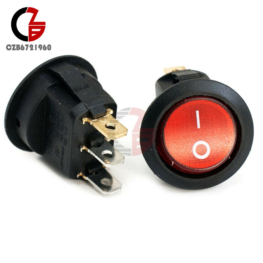 5PCS 3 Pin Mini Red Round SPDT ON/OFF Rocker Switch Snap-in 6A 250V 10A 125V