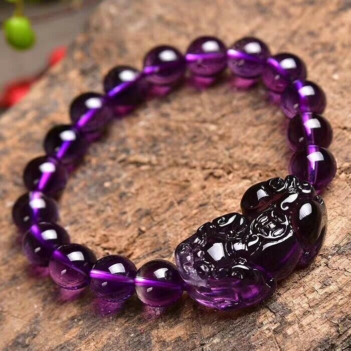 Feng Shui Purple Amethyst Stone Wealth Pi Xiu Bracelet Attract Good Luck Wealth