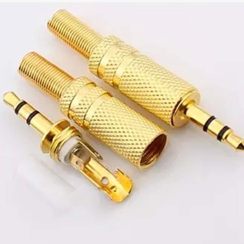 Golden 3 Pole 3.5mm Male Repair headphone Jack Plug Metal Audio Soldering Spring