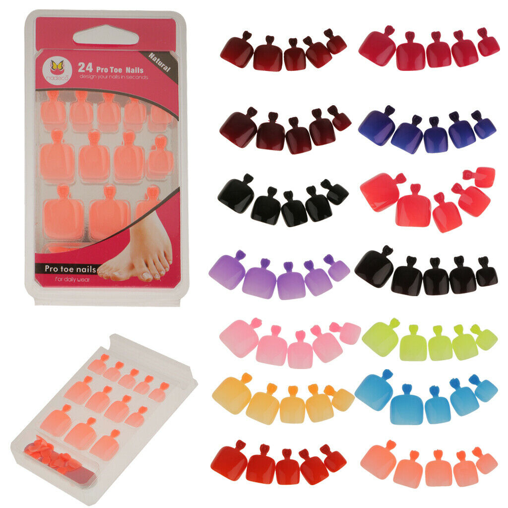 24pcsPure Toe Nails Full Cover Pedicure False Nail Art Tips with File Purple