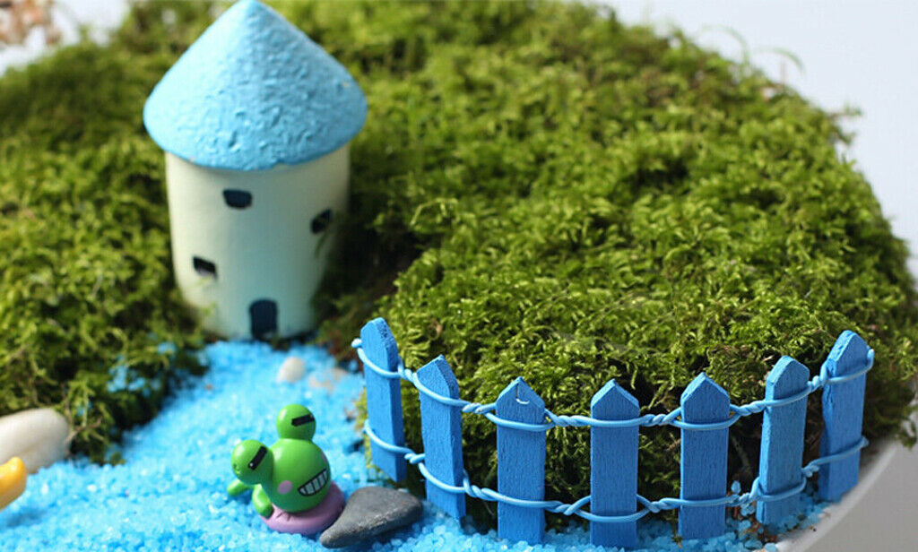 Wooden Mini Fence Moss Landscape Ornaments Accessories Garden Decor Blue