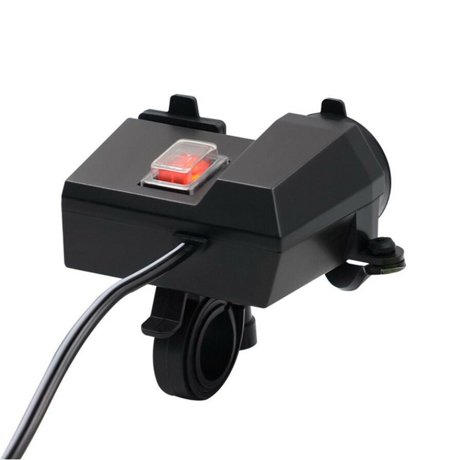 12-24V Motorcycle/Scooter/ATV Dual USB Power Port Charger Blue LED + Voltmeter