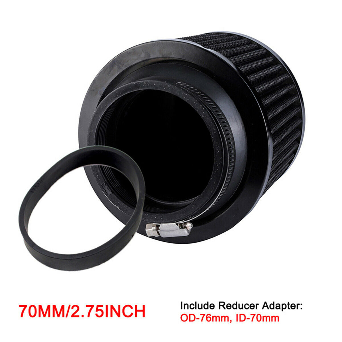 2.75 " 1x Car Intake Air Filter & 1x Rubber Adapter Aluminum Fabric