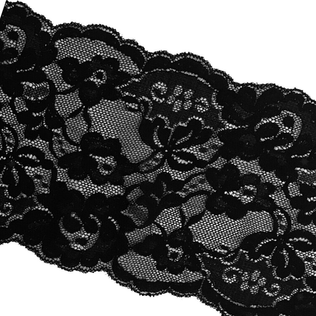 5Yd 15cm Soft Stretch Floral Lace Ribbon Trim Lace Fabric DIY Headband Black