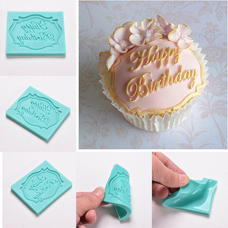 Happy Birthday Silicone Mould Cake Decor Lace Impression Mat Baking Mold .l8