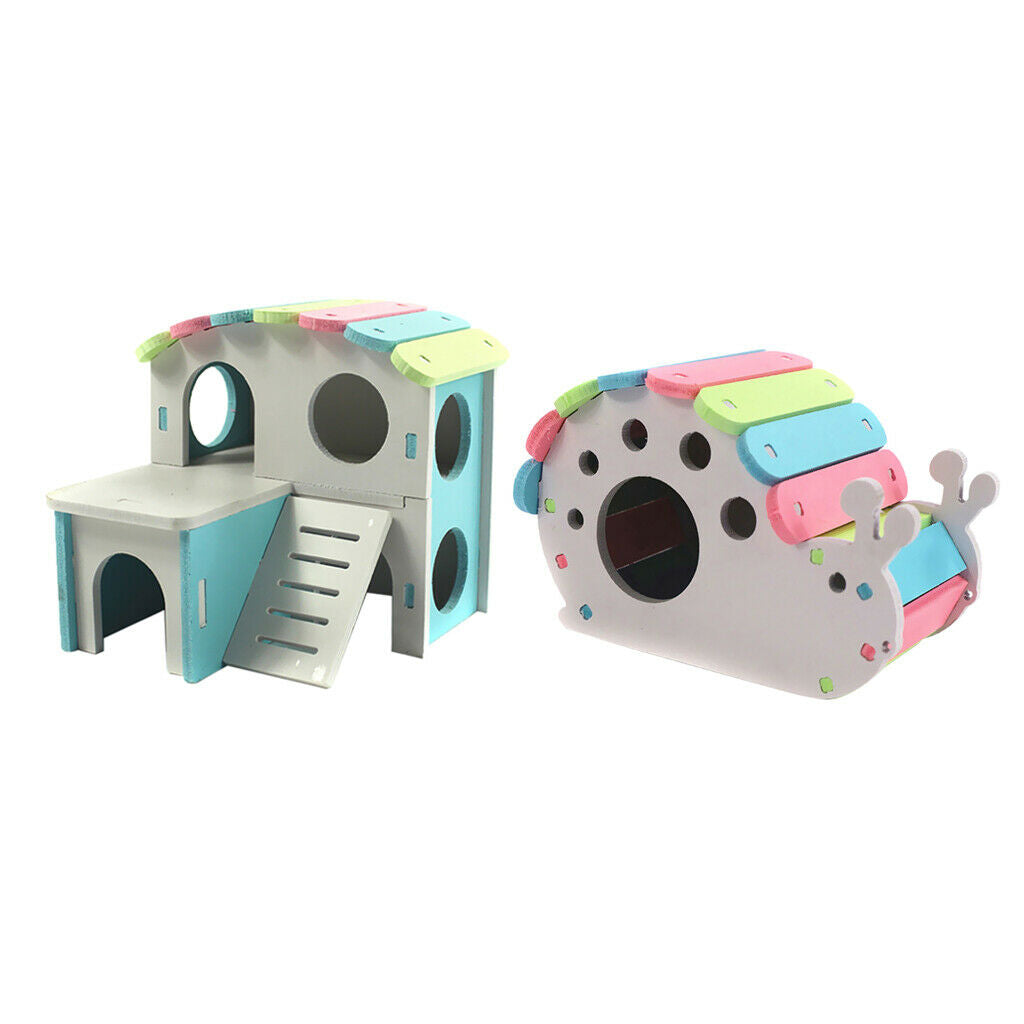 Set of 2, Wooden Hamster House, Small Animal Nesting Habitat Durable Odorless