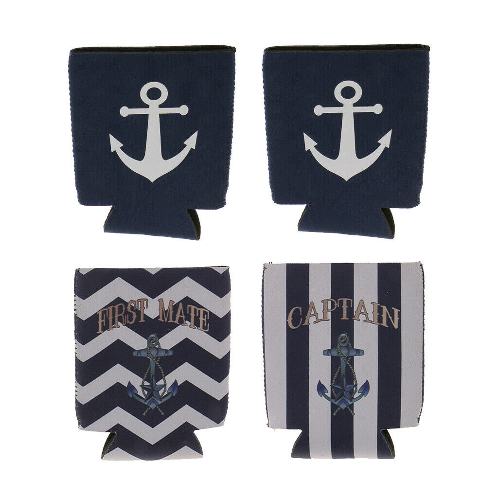 4pcs Nautical Anchor Soda Beer Bottle Tin Can Cooler Chilling Sleeve Holder