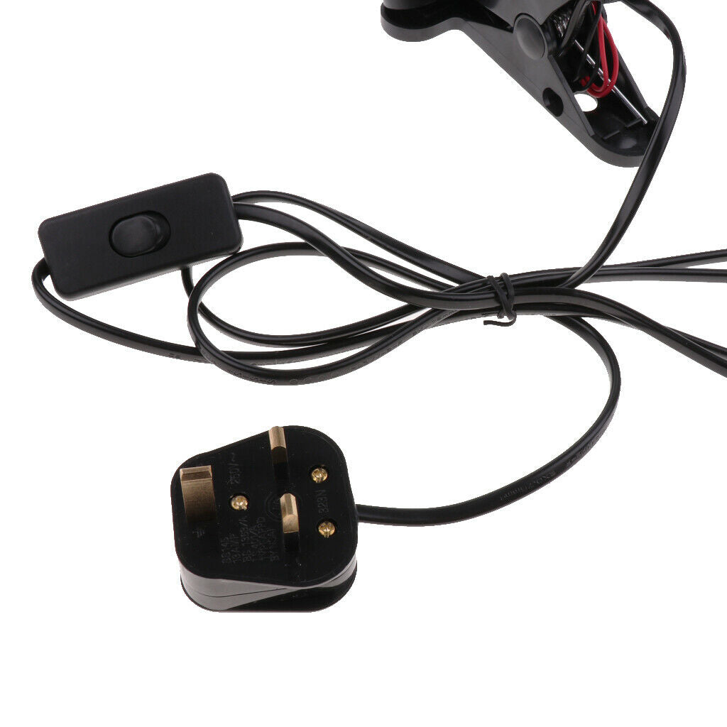 UK Plug E27 2-head Clip on Reading Light Base Desk Reading Lamps Socket Black