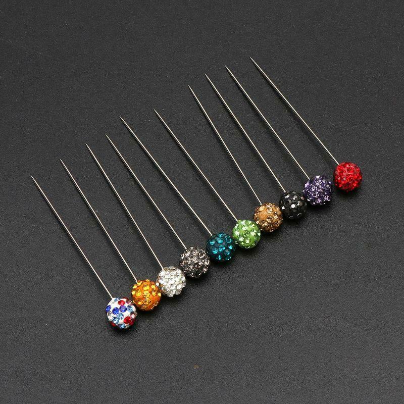 30Pcs Muslim Scarf Safety Pins Crystals Ball Brooches Straight Head Pins
