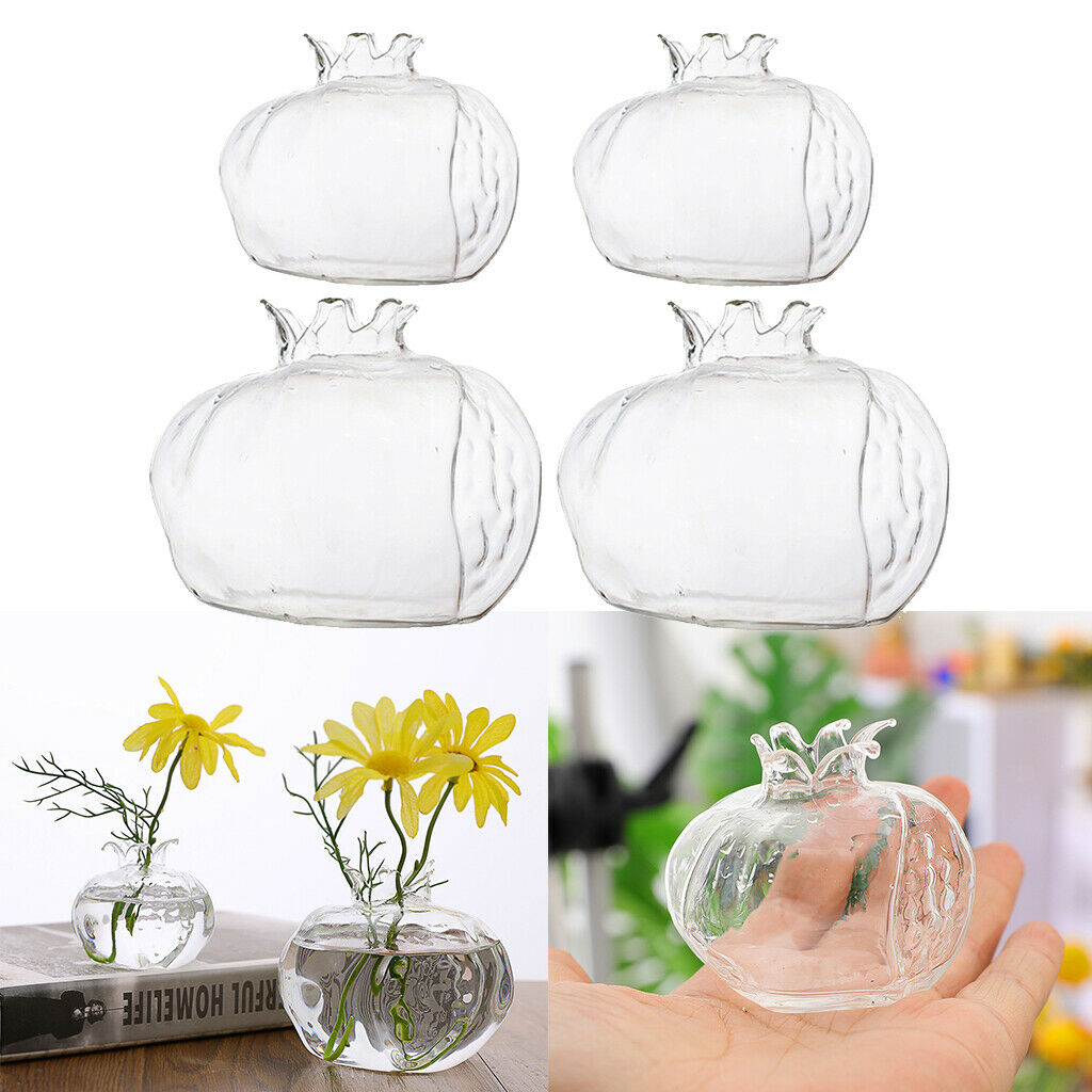 Set of 4 Clear Pomegranate Small Flower Vase Glass Bottles Wedding Decor