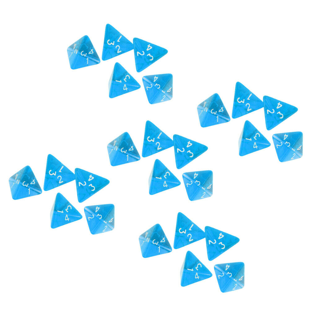 Pack Of 25 Acrylic 2cm Four Sided Triangle Dice D4 For DND MTG RPG Roleplay