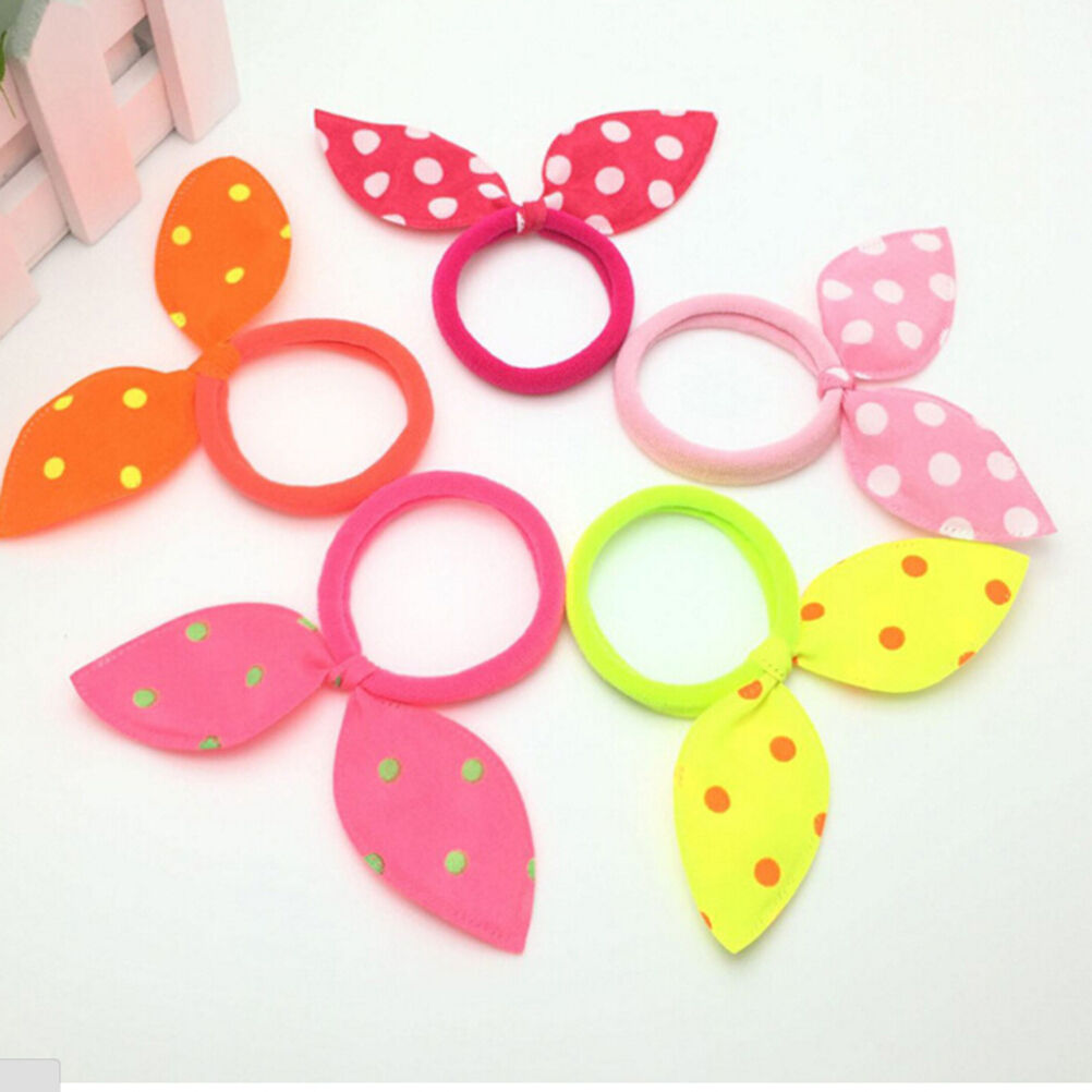 10pcs Rabbit Ears Hair Holders Hair Accessories Child Girl Rubber HairBan.l8