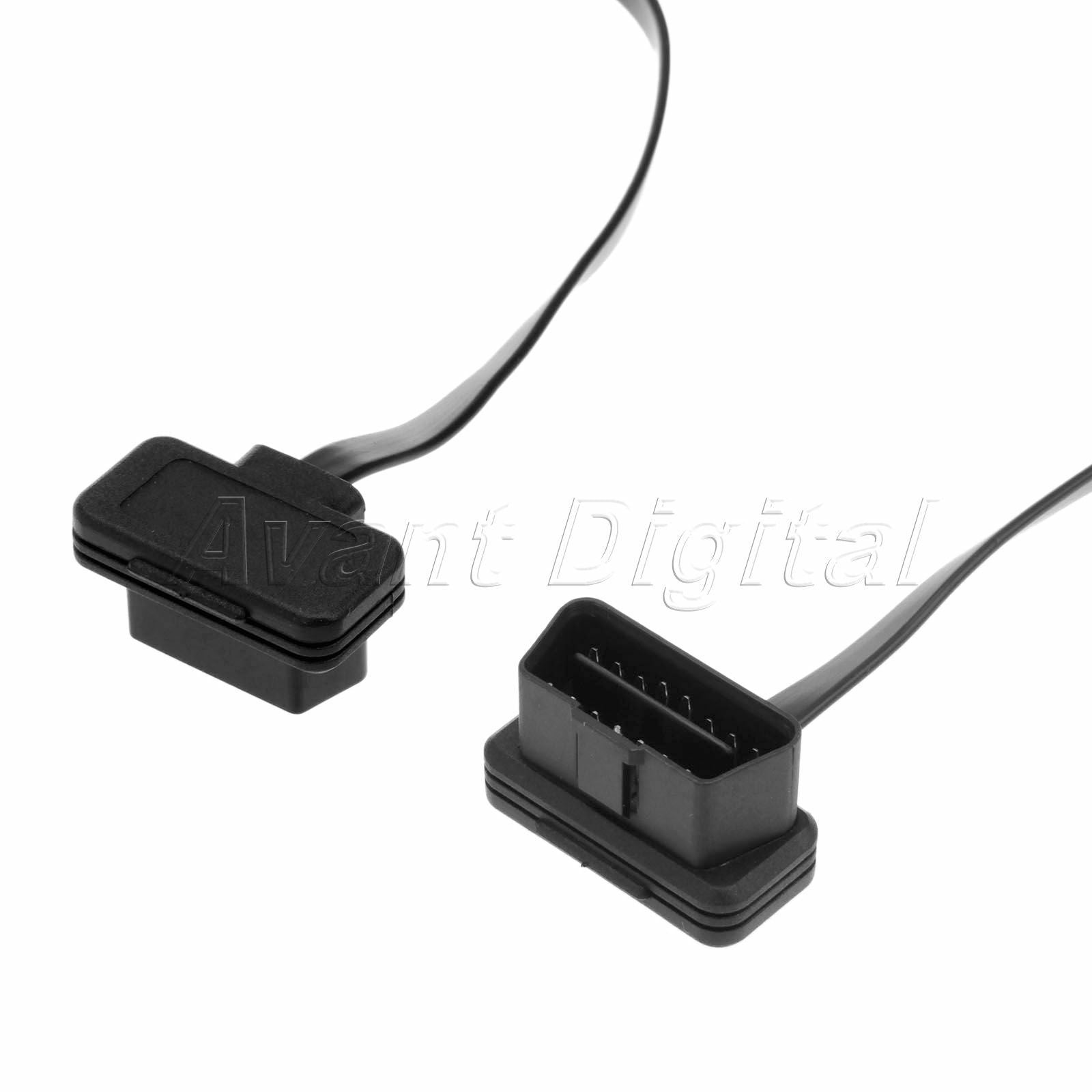 16 Pin Flat Noodle Male to Female Elbow 2FT OBD 2 Extension Diagnostic Cable
