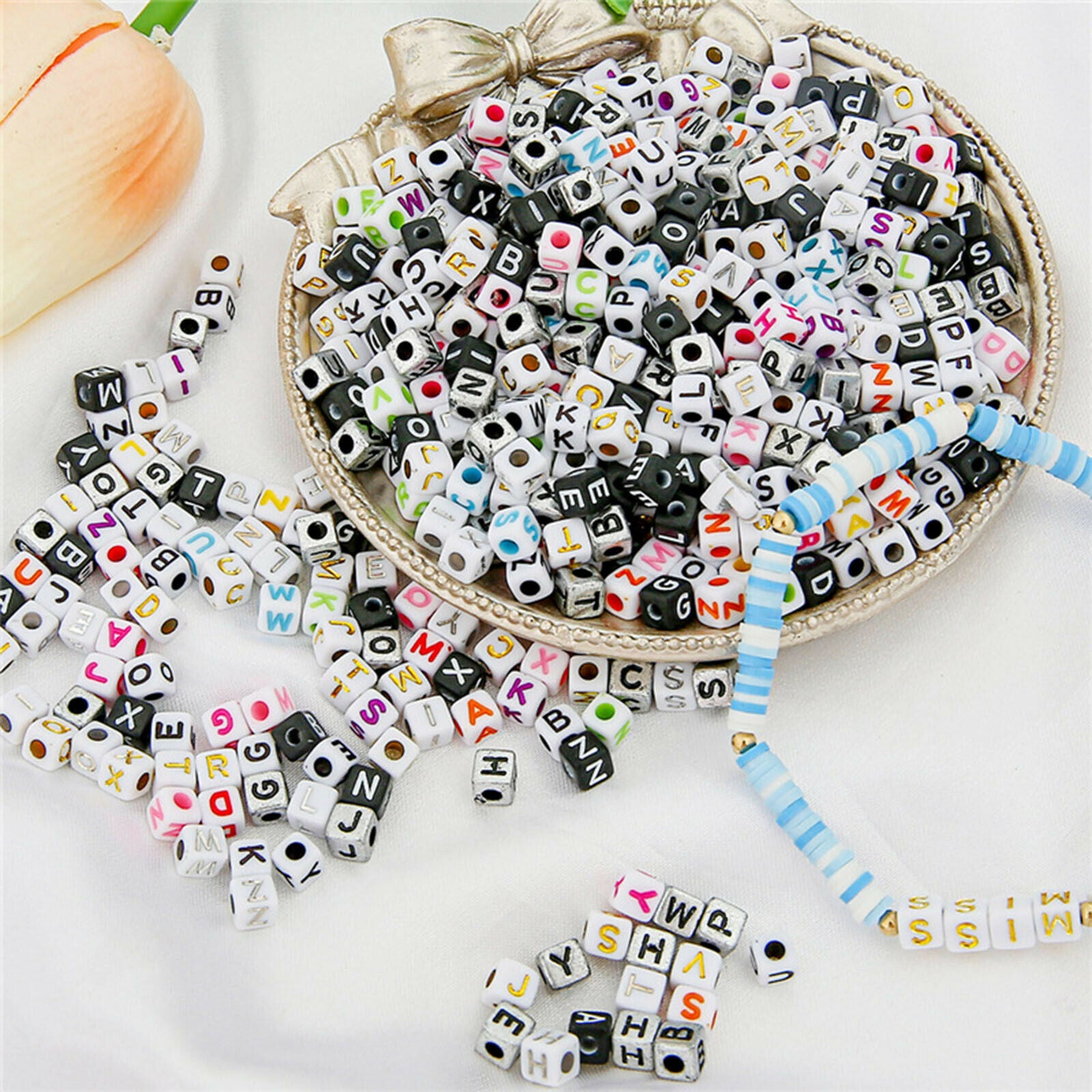 1200Pcs 5mm Cube Acrylic A-Z Alphabet Letters Beads DIY for Jewelry Making