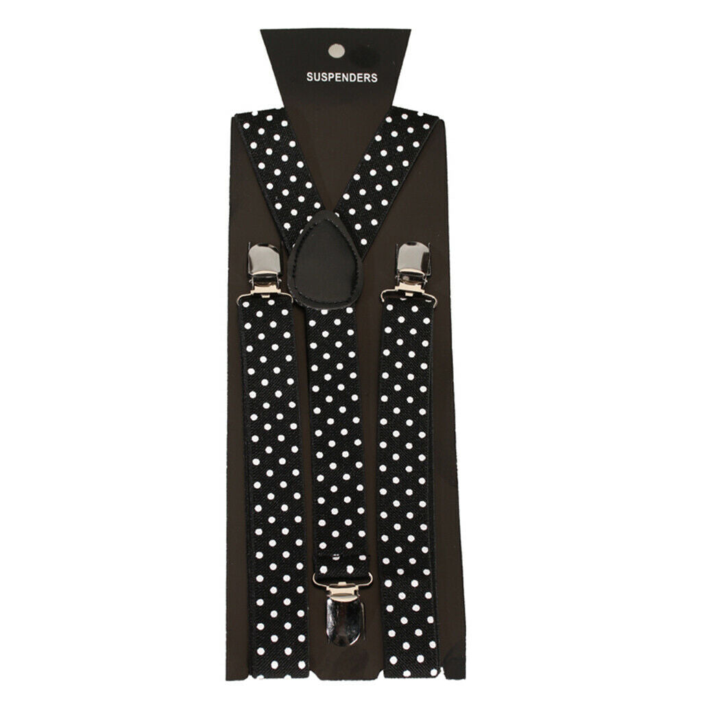 Clip-on Braces Elastic Y-back Suspender 37 x 15/16 inch - Black w/ White Dots