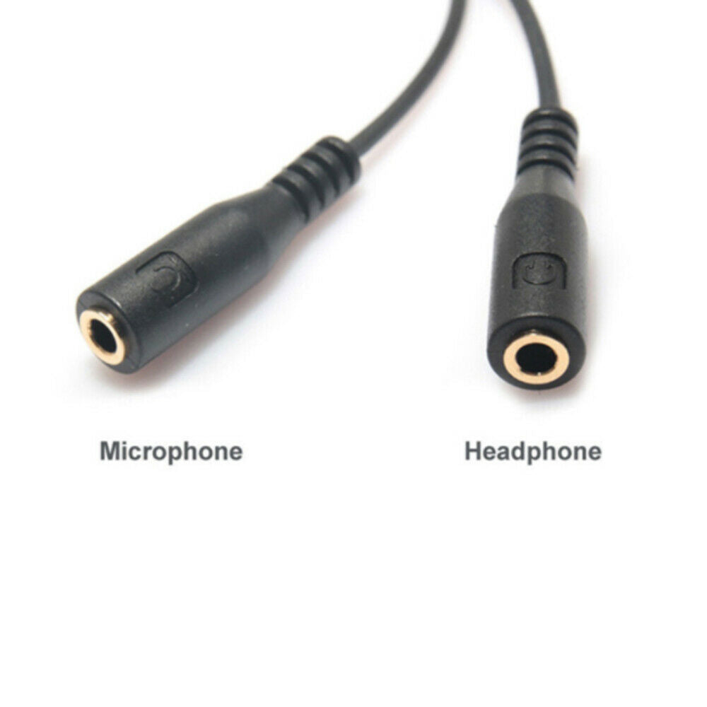 3.5mm Female to 2 Male Y Splitter Aux Audio Cable PC Headphone Earphone Mic Jack