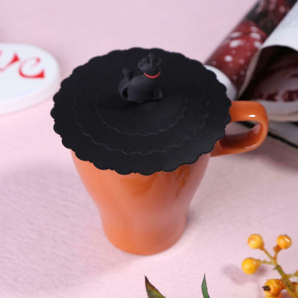 Silicone Cup Lid Heat Resistant Leakproof Reusable Sealed Cover (Black Cat) A#S
