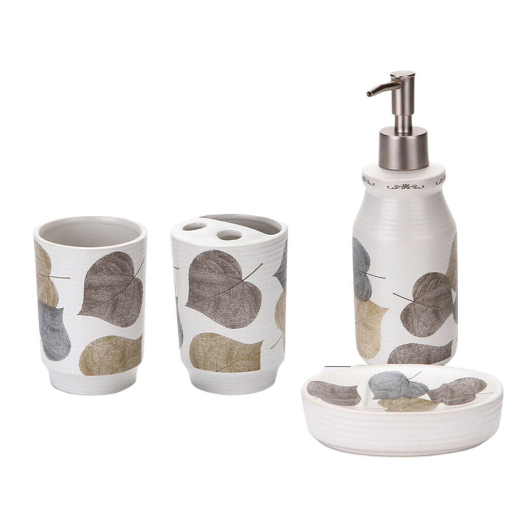 4 Pcs Autumn Leaves Bathroom Toothbrush Holder Tumbler Soap Dish White