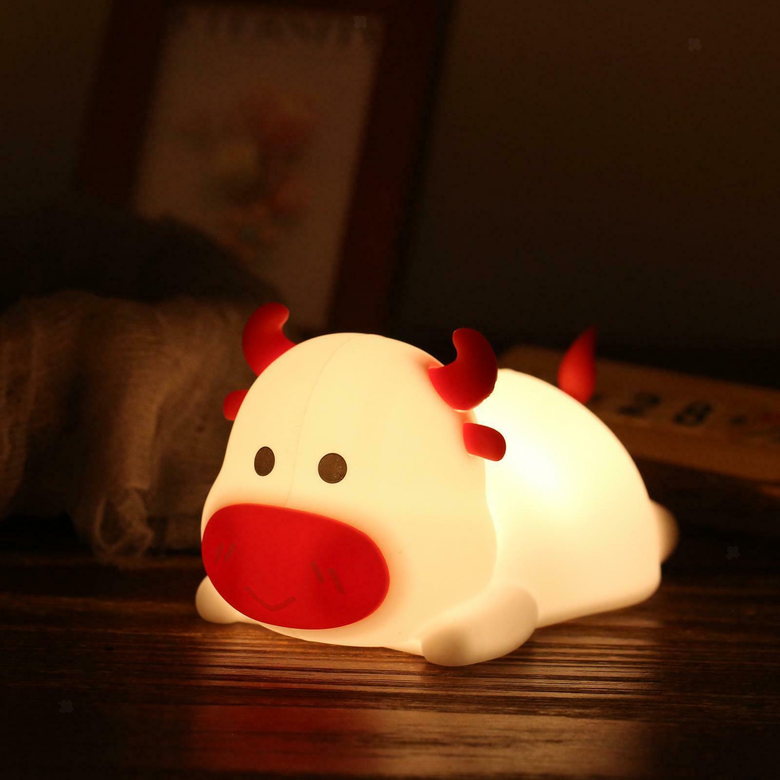 Soft Silicone Night Light Bull Bedside Nursery Lamp LED 7-Color Nightlight