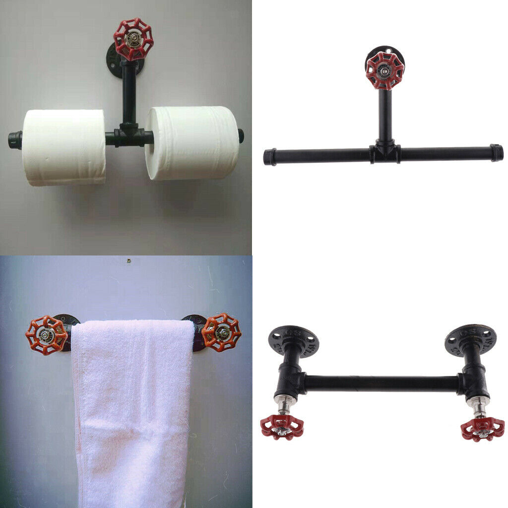 Rustic Industrial Pipe Toilet Paper Holder Wall Mounted Towel Rack Shelf A
