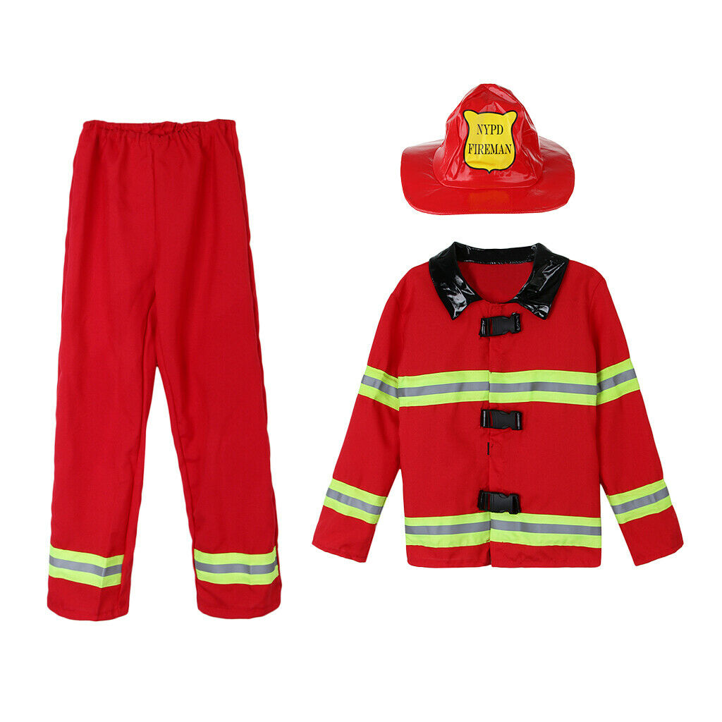 3pcs/Set Festival Party Kids Fireman Firefighter Suit Costumes Halloween XL