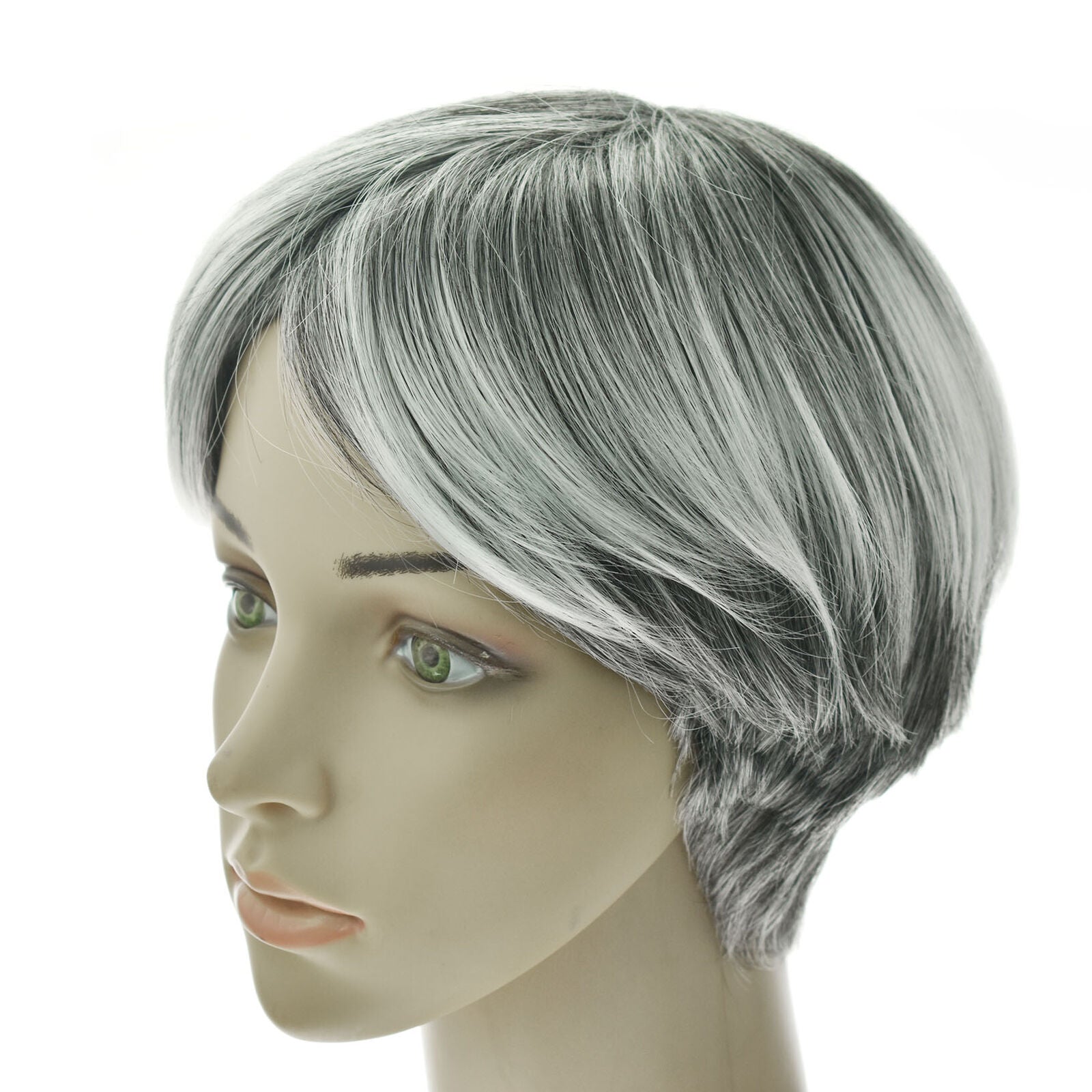 Ladies Wig Natural Short Light Gray Straight Hair Curly Fashion Wig For Human