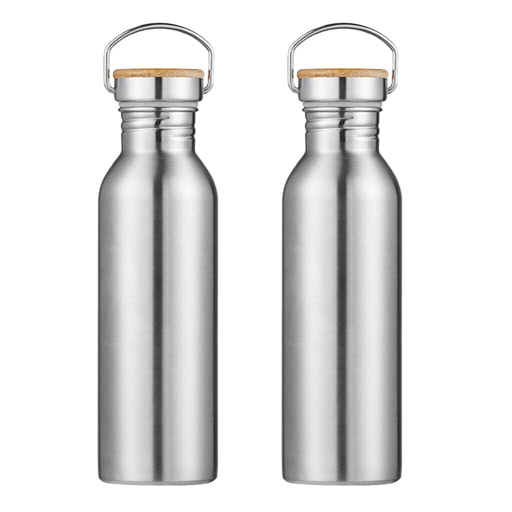 Set of 2 Sports Water Bottle Flask Portable Leakproof Bamboo Lid Cup Bottles