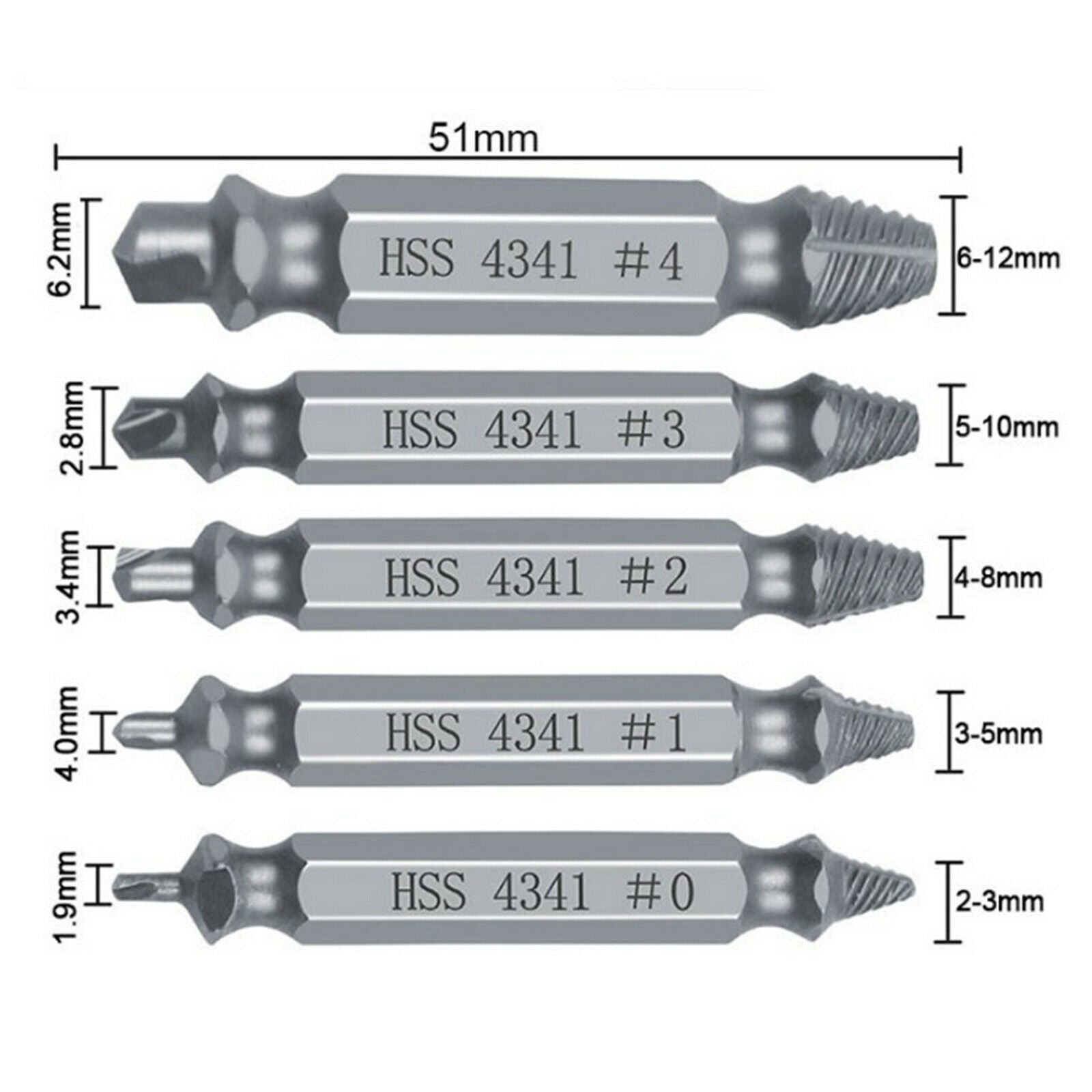 5pcs Screw Extractor Set Removes Damaged & Stripped Screws and Broken Bolts