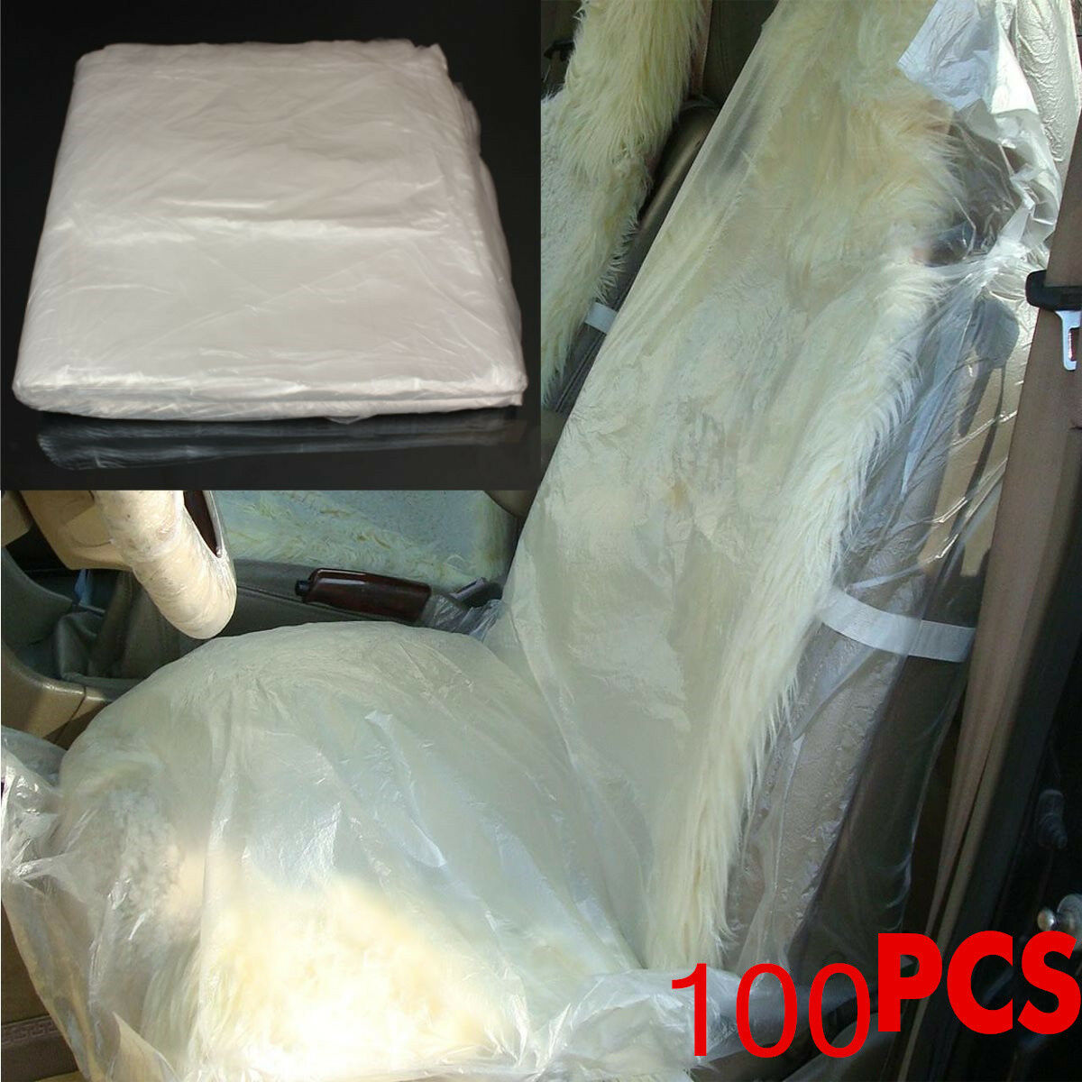 New  Universal 100PCS Car Auto Clear Disposable Plastic Seat Films Cover Covers