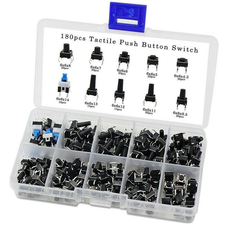 180 Pcs 10 Values Tactile Push Button Switch Mini Momentary Tact Assorted KitsV7