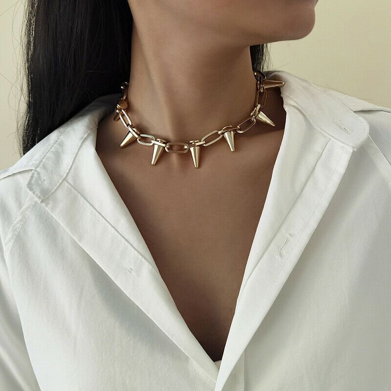 Fashion Punk Spike Rivet Gothic Choker Necklace Women Men Jewelry Gi.l8