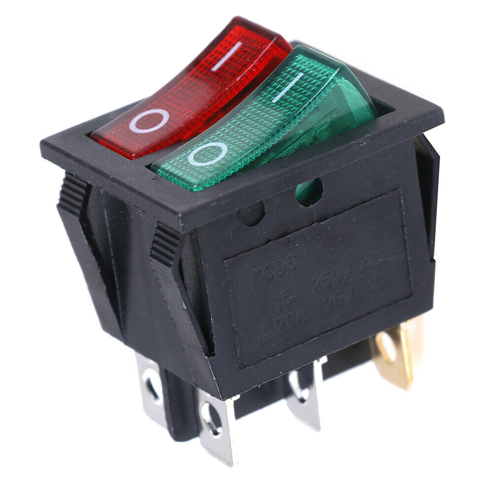 6 pin on/off double spst rocker boat switch 250V/15A 125V/20A red green light WF