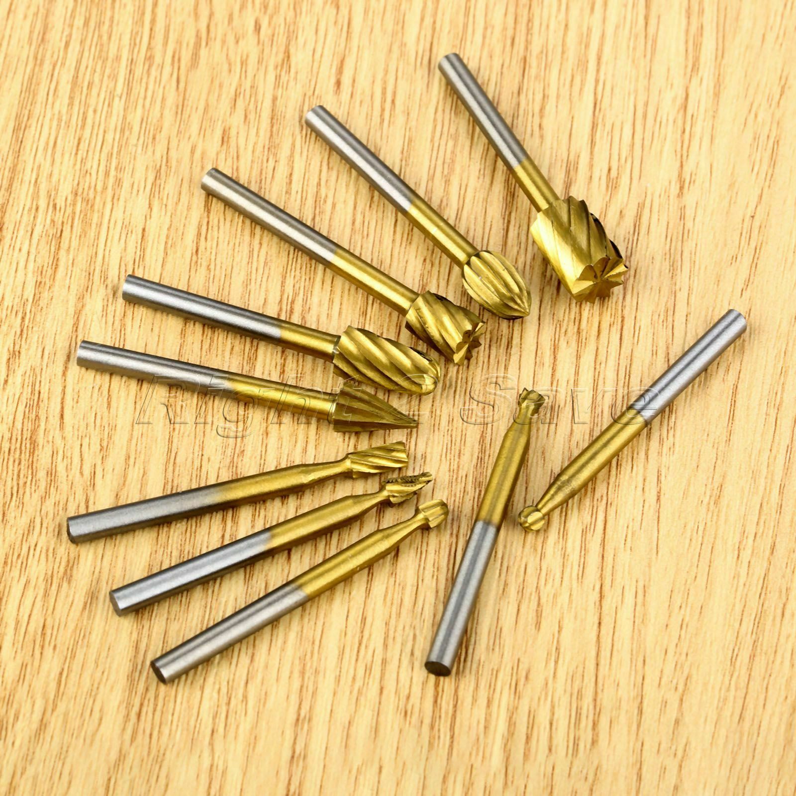 10pcs Woodworking Rotary Burr Router Bits Files Wood Cutter Milling Carving Tool