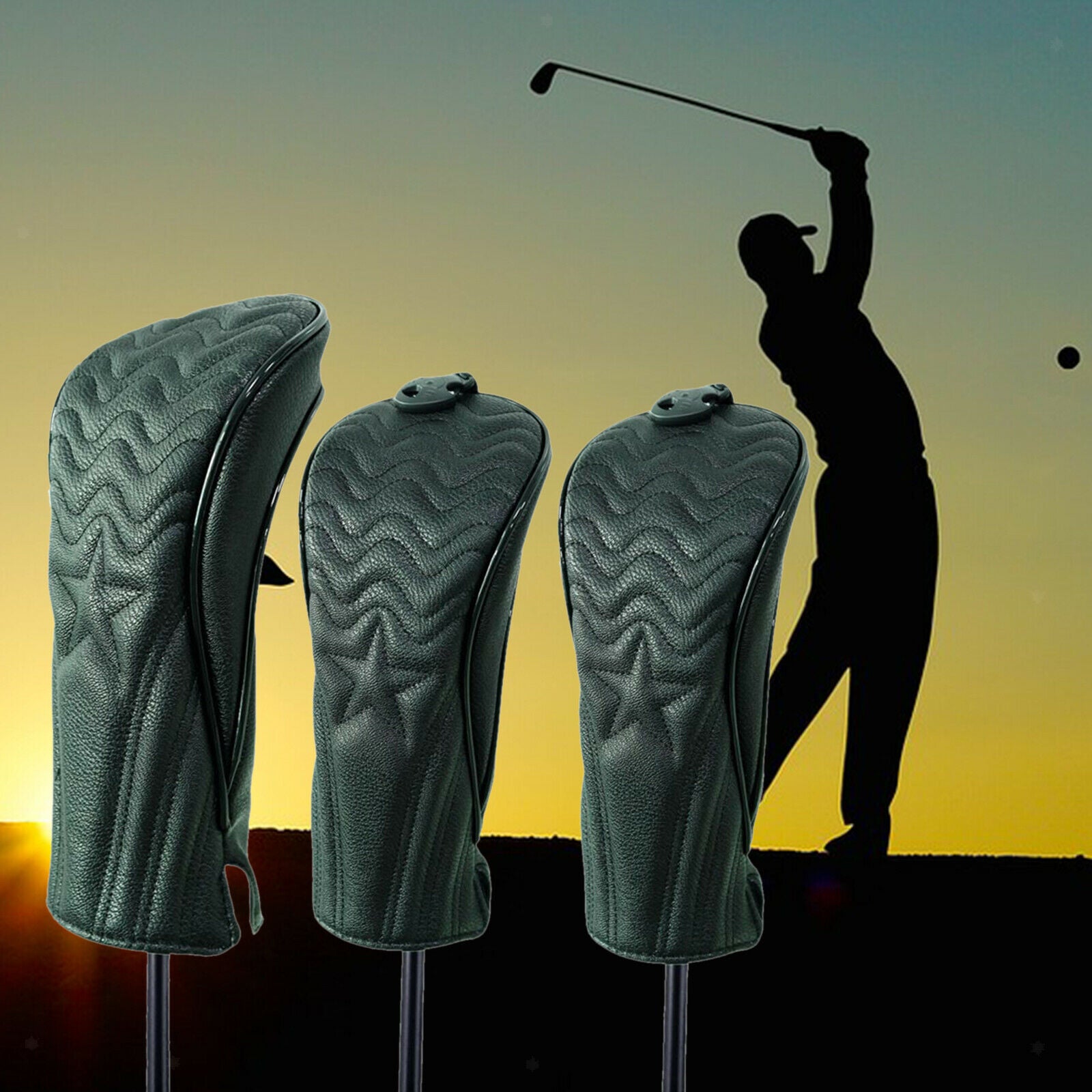 3pcs PU Golf Club Head Cover No.1/No.3/No.5 Headcover Long Neck Protector