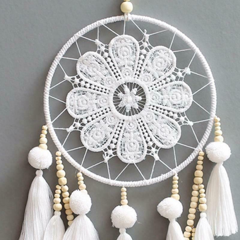 Boho Macrame Tapestry Wooden Bead Woven Tassel Dream Catcher Farmhouse Decor